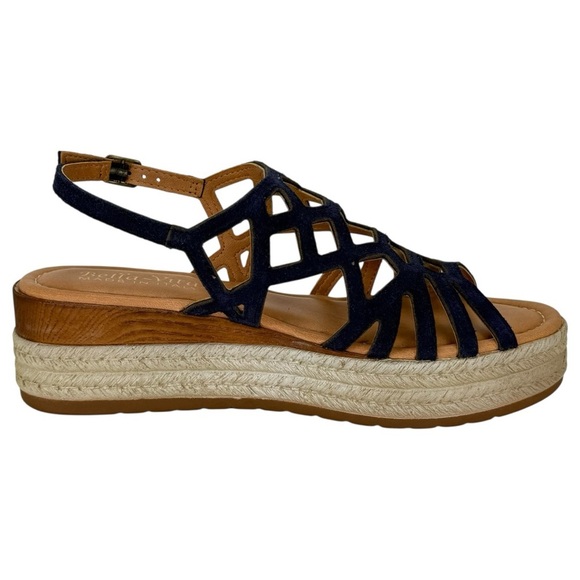 Bella Vita Zip-Italy Navy Leather Womens Wedge Sandals Size 7M - Picture 5 of 14